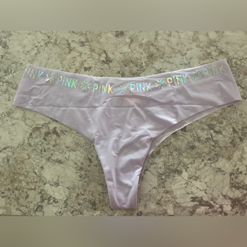 VS PINK Iridescent Christmas Holiday Thong Panty Large NWT
